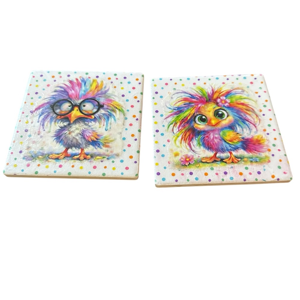 Handcrafted Rainbow Bird Coasters set of 2
